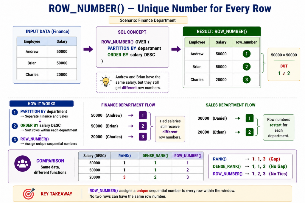 ROW_NUMBER() — Unique Sequential Number for Every Row