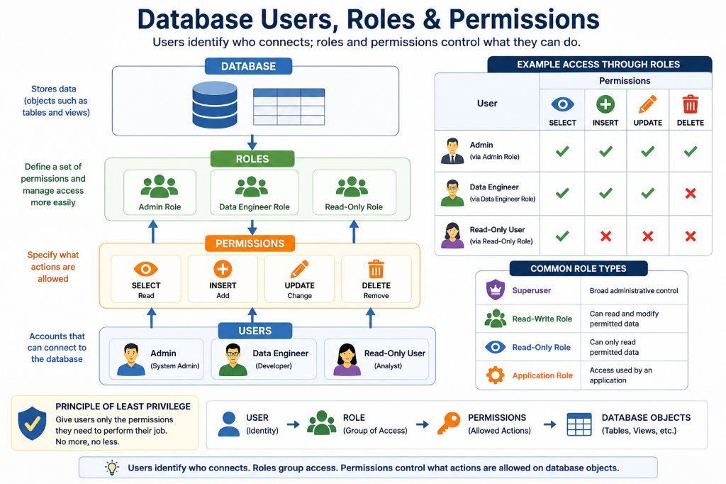 Database Users, Roles & Permissions: Access Control Hierarchy and Role Types