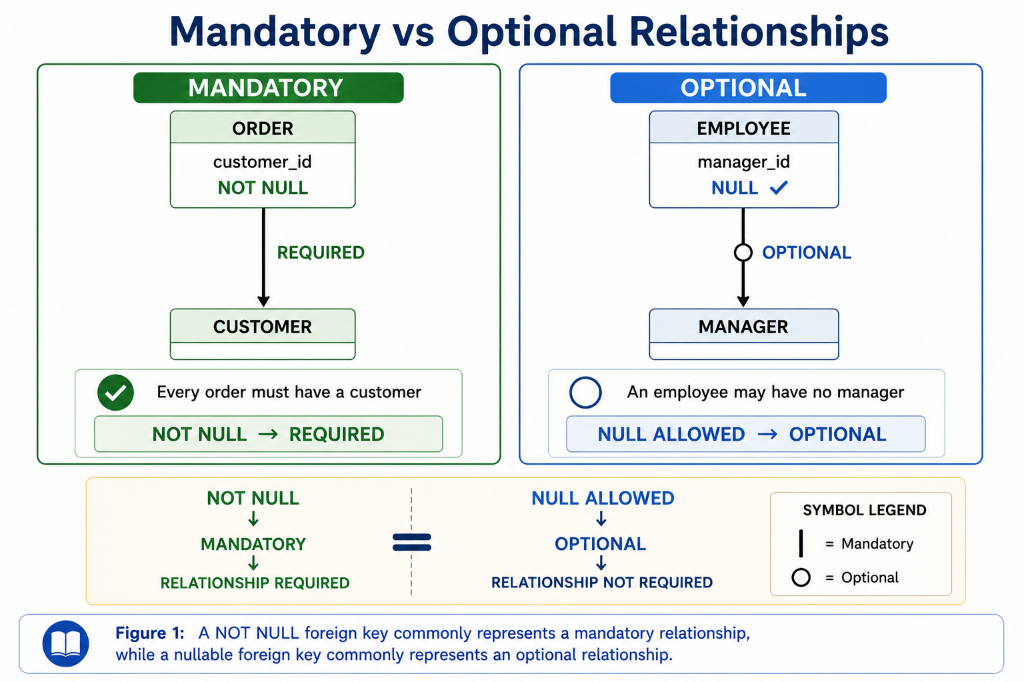 Mandatory vs Optional Relationships: NOT NULL vs NULL foreign keys